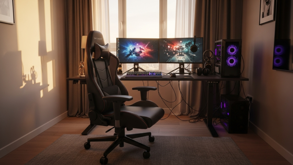 setup gamer cadeira pessoa baixa