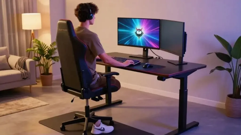 ergonomia jogar em pé tapete antifadiga cadeira gamer