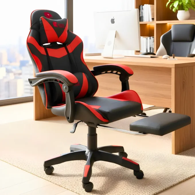 Conforto e Economia: Cadeiras Gamer Ergonômicas até R$650 2 Cadeira Gamer Ergonomica Reclinavel Com Apoio Pes Couro Pu