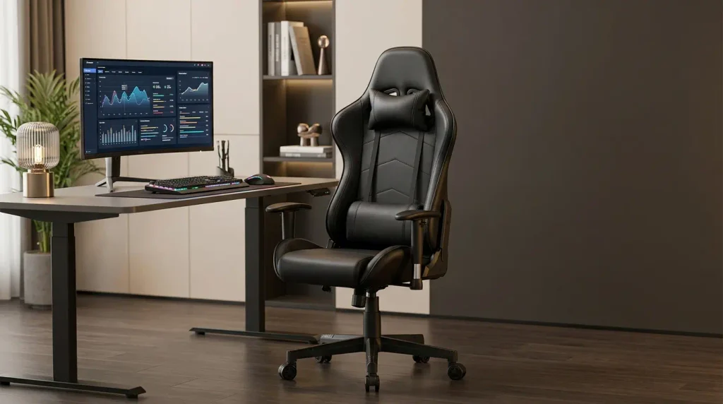 Cadeira DT3 Nero: Review e Análise para Quem É 2 Cadeira Gamer DT3 Nero Black preta com revestimento em PU, apoio lombar ajustável e almofada de cabeça