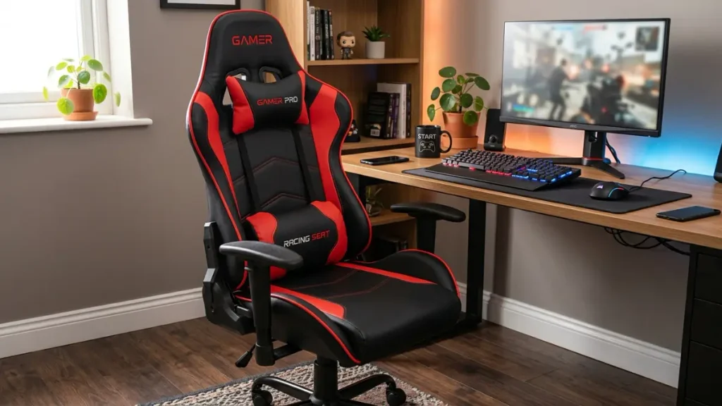 Opinião sobre a Cadeira Gamer TGT Heron TC3: conforto real 2 Cadeira gamer TGT Heron TC3 preta e vermelha com apoio lombar e cervical