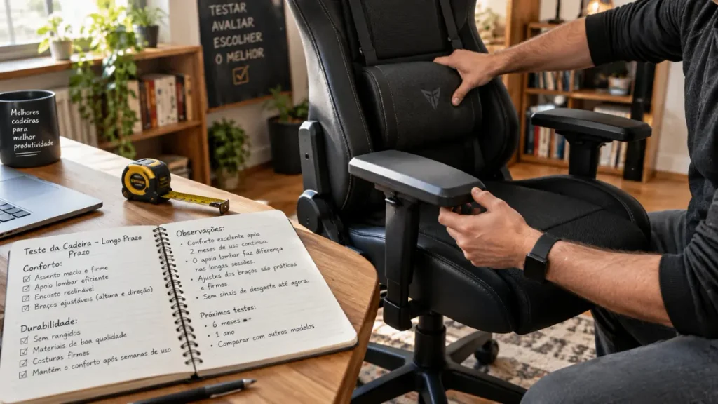 Melhores Cadeiras Gamer Ergonômicas: Testadas e Aprovadas 4 Como testei e pontuei as cadeiras desta lista