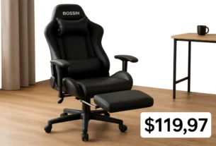 Cadeira gamer BOSSIN com apoio para os pés por US$119,97 na Wayfair — oferta e especificações
