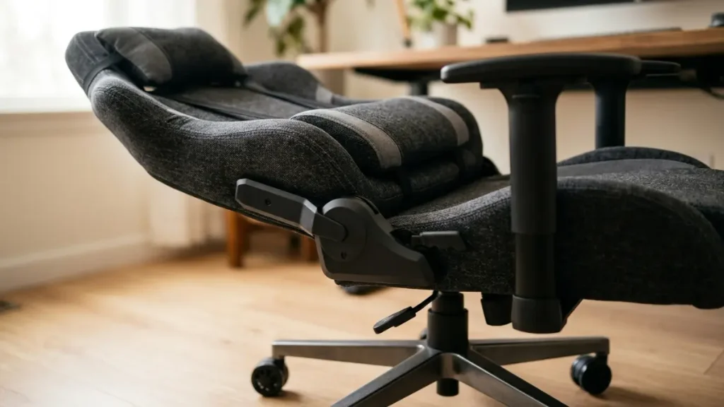 Corsair TC100 Relaxed Fabric: Análise, Conforto e Preço 2 Detalhe do tecido e almofadas da cadeira gamer Corsair TC100 Relaxed Fabric