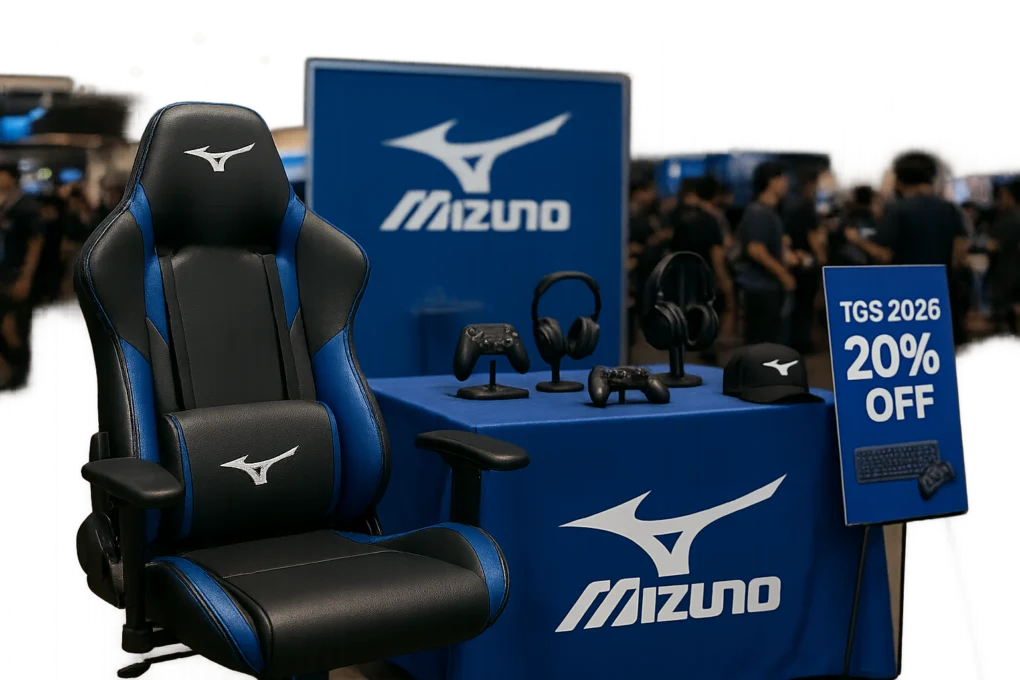 TGS 2026: Mizuno expõe cadeiras, controles e acessórios de e‑sports com ofertas exclusivas