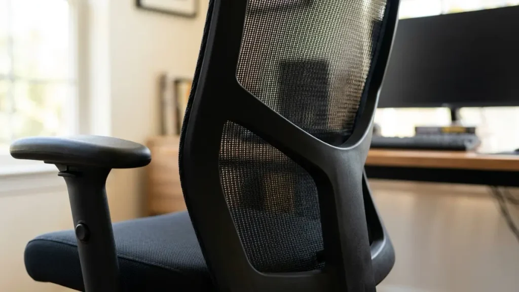 Detalhe do encosto em tela mesh da cadeira ergonômica ThunderX3 Yama1