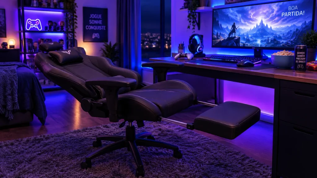 Cadeira Gamer Ergonômica com Apoio de Pés Ajustável — O alívio para quem vive sessões longas de jogo